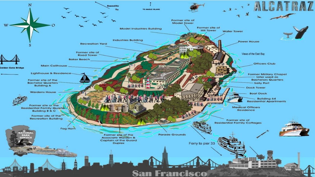 Map of Alcatraz Island ferry line map